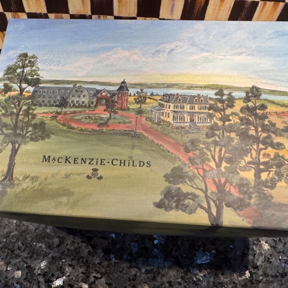 Mackenzie Childs Courtly Check Metal Tea Kettle Ornament Rare Mint in Gift Box - Picture 4 of 8